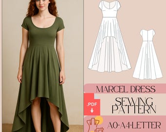 Patron de couture pour robe taille basse, style Cottagecore (Patron PDF)