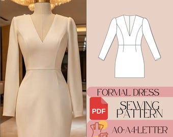 Formal Midi Dress Sewing Pattern, Long Sleeve (Digital Pattern)