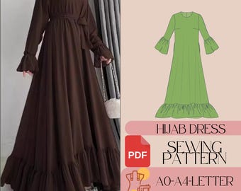 Patron de Couture Robe Kaftan Longue, Robe Maxi Hijab, Grandes Tailles, Patron PDF