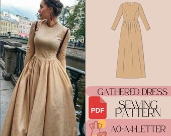 Gathered Long Dress Sewing Pattern - Cottagecore (PDF)