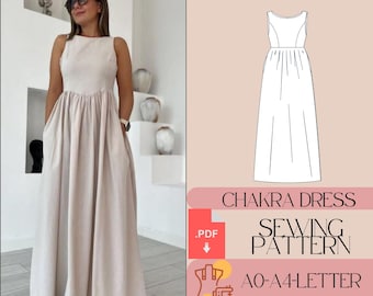 Maxi Dress Sewing Pattern, Sleeveless Linen Gown (PDF Pattern)