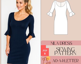 Mini Dress Sewing Pattern, Flared Sleeve (PDF Pattern)