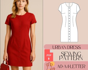 Buttoned Mini Dress Sewing Pattern (PDF)