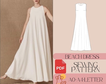 Maxi Linen Summer Dress Sewing Pattern Easy Dress Pattern Tent Beach Boho Dress