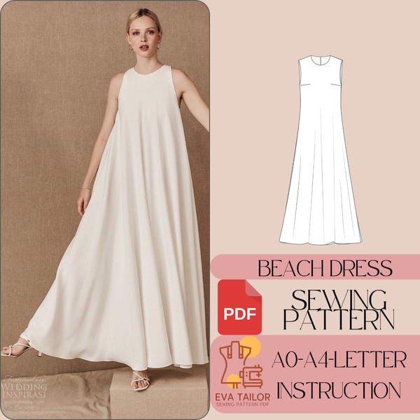 Maxi Linen Dress Sewing Pattern: Beach Boho Tent Dress (PDF)