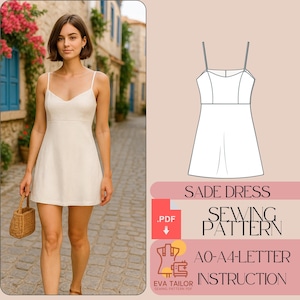 Straps Mini Summer Dress Sewing Pattern A Line Dress Easy Sewing Pattern