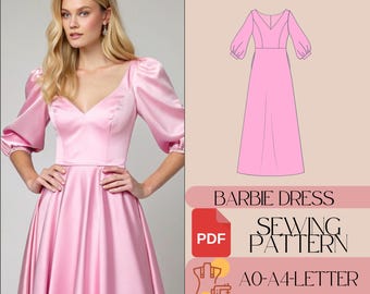 Puff Sleeve Ball Gown Dress Sewing Pattern - Cottagecore Prom Dress (PDF)