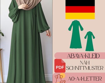 Abaya Nähmuster, Muslimisches Kaftan Kleid (PDF Schnittmuster)