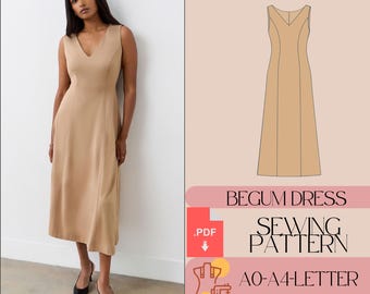 A-Line V-Neck Summer Dress Sewing Pattern (PDF)