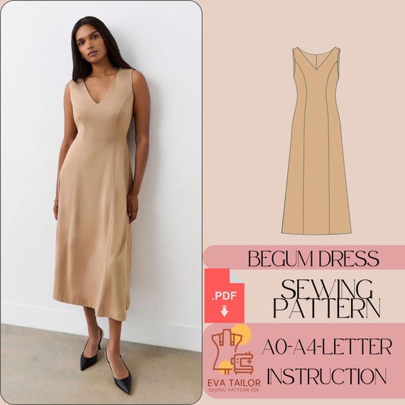 A-line V-neck Summer Dress Sewing Pattern (PDF) - Etsy