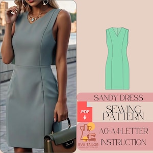 V Ausschnitt Ärmellos Bleistift Kleid Schnittmuster Damen Büro Kleid Einfach Schnittmuster Etuikleider