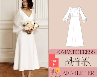 Schnittmuster für Kleid mit Puffärmel V-Ausschnitt (PDF)