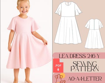 Girl's Flared Sleeve Dress Sewing Pattern (PDF)