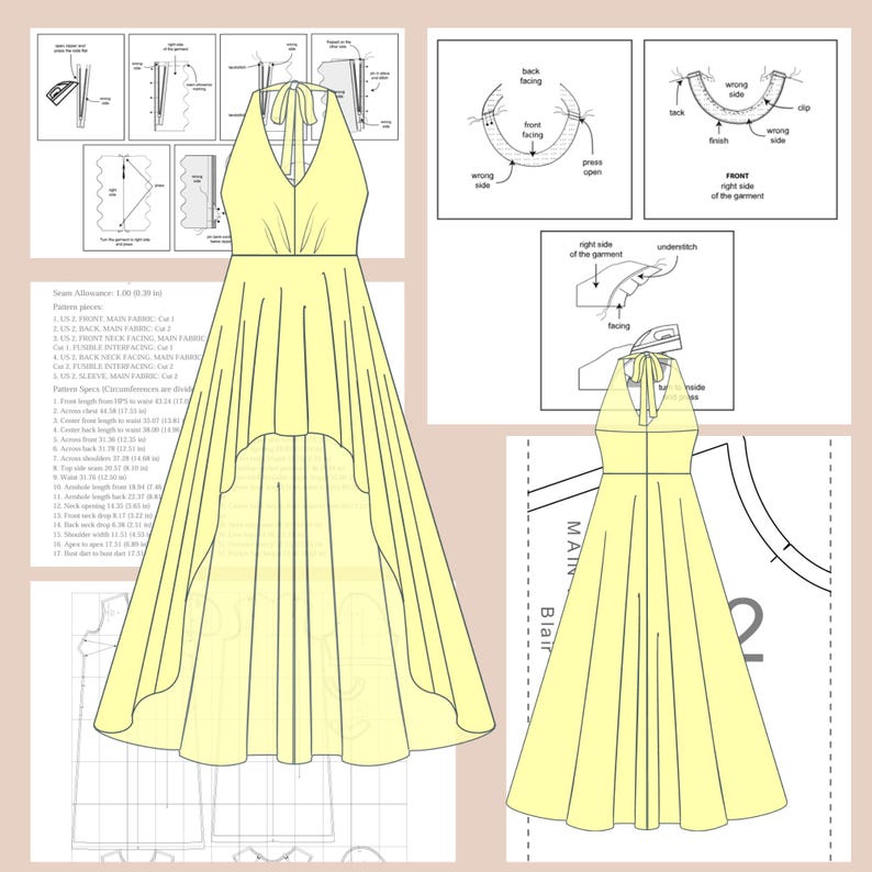 Halter Neck Hi-low Dress Sewing Pattern (PDF) - Etsy
