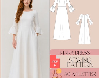 Flared Sleeve A-line Dress Sewing Pattern (PDF) - Etsy Flared Sleeve A-line Dress Sewing Pattern (PDF) - Etsy