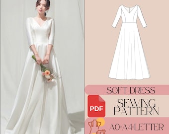 V-Neck Wedding Dress Sewing Pattern, Maxi Bridal Gown (PDF)