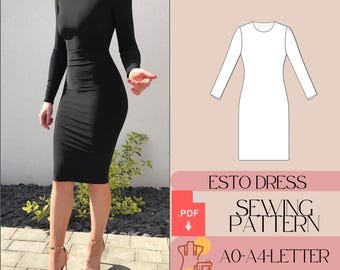 slim fit dress slacks Midi Dress Long Sleeves Ruched PDF Sewing Pattern – IndiePatterns main image 1