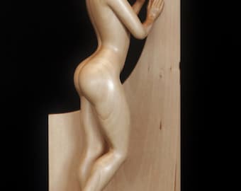 Nude Woman Wood Sculpture BY THE WINDOW