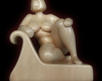 Nude woman wood sculpture "SCRAMPTIOUS"