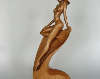 Nude woman wood sculpture NYMPH