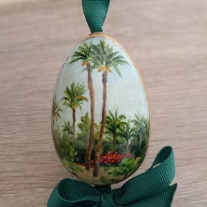 Decoración de centro de mesa de Pascua, huevo pintado coleccionable, arte en miniatura, huevo de madera artesanal, decoración de Pascua hecha a mano, diseño de huevo de madera