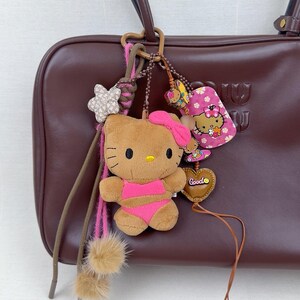 Hello Kitty Bag Charm, Pink Bikini Doll Keychain, Kawaii Purse Charm, Cute Summer Bag Accessory
