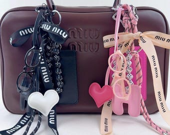 Korean Style Miumiu Ribbon Bag Charm, Leather Letter H Bag