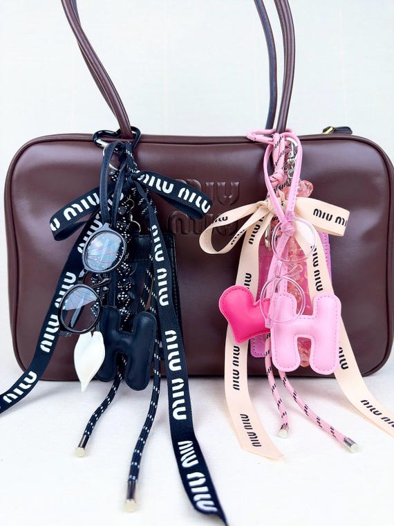 Korean Miumiu Ribbon Bag Charm: Leather Letter H, Dice Beads - Etsy