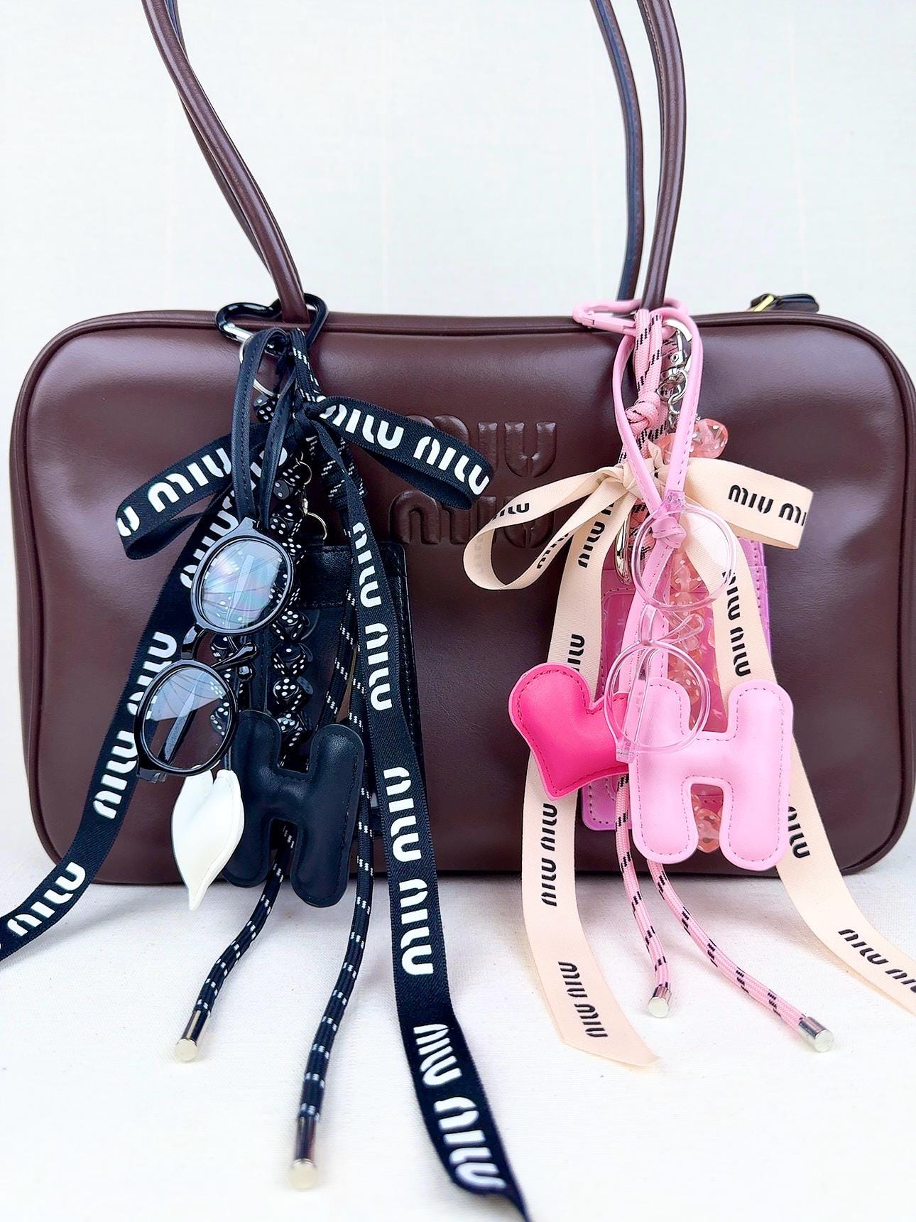 Korean Miumiu Ribbon Bag Charm: Leather Letter H, Dice Beads - Etsy