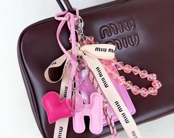Korean Miumiu Ribbon Bag Charm: Leather Letter H, Dice Beads - Etsy