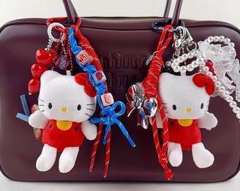 Hello Kitty Plush Bag Charm: Red Strawberry Heart Keychain - Etsy