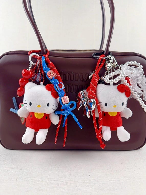 Hello Kitty Plush Bag Charm: Red Strawberry Heart Keychain - Etsy