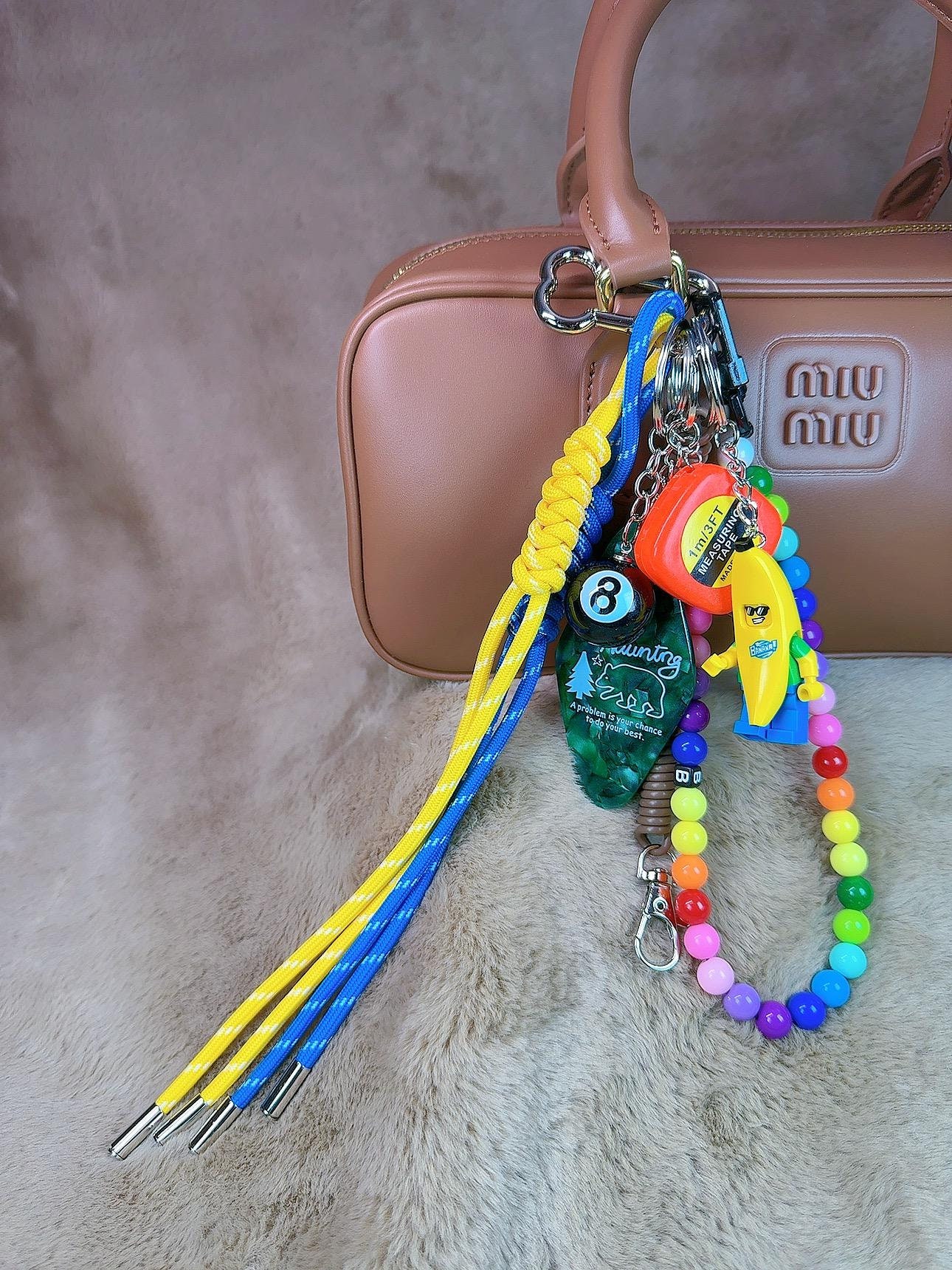 【JOSEMOON】 BAG CHARM Colorful Beaded With Black 8 Bag Charm, Cute Banana Lego Man Bag