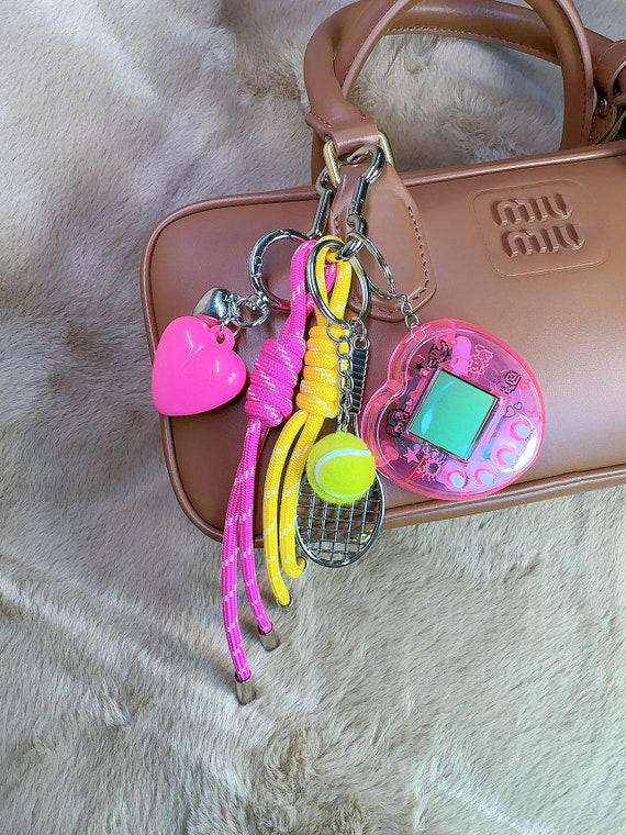 Vintage Hatchi Game Console Bag Charm: Tennis & Pink Heart