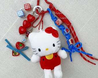 Hello Kitty Plush Bag Charm: Red Strawberry Heart Keychain - Etsy
