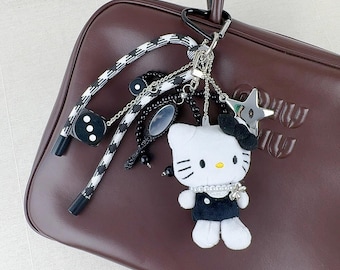 Charm para bolso de gatito: lazo de perla coreana, llavero con dados de la suerte