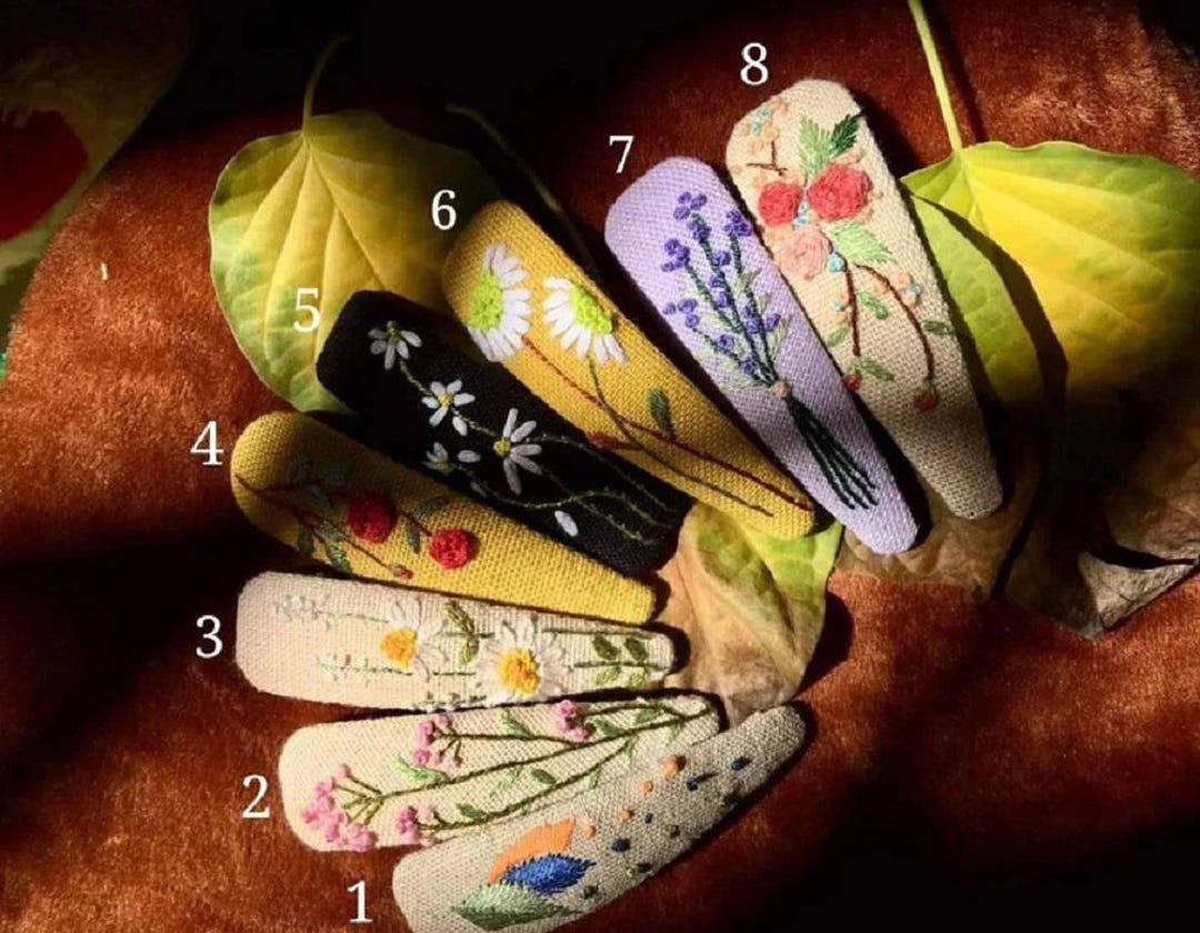 Embroidered Floral Hair Clip for Girls, Personalized Embroidery Hair ...