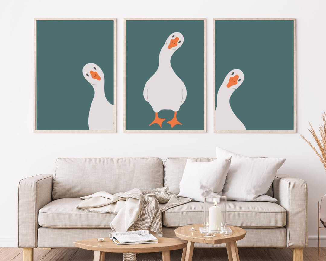 3 Silly Goose Wall Art Cute Goose Poster Sage Green Nursery Decor Farm ...