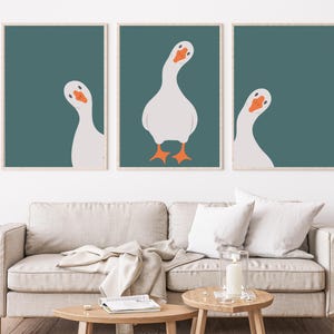 3 Silly Goose Wall Art Cute Goose Poster Sage Green Nursery Decor Farm Animal Printable Room Decor Green Girl's Room Goose Print