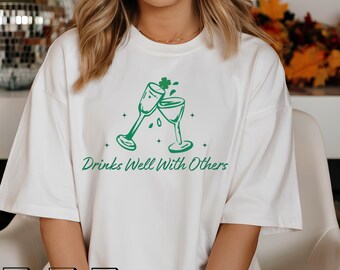 St. Paddy's Day SVG, Irish St Patrick's Day Png, Shirt for Women, Leprechaun Martini Cocktail Drinks Well With Others Png, St Patty Day Svg