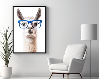 Llama with Blue Glasses Art Print – Funny Animal Wall Decor (Digital Download)