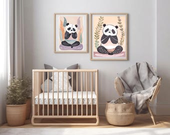 Zen Panda Yoga Wall Art Printable | Boho Nursery Decor | Digital Download for Mindful Spaces  | Instant Download