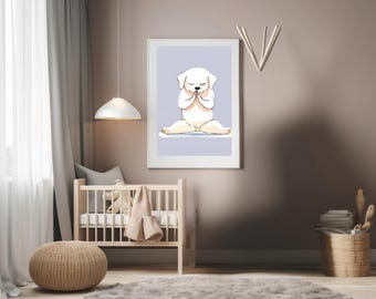 Ruhiger Welpe Meditation Printable | Yoga Hund Wand Kunst | Achtsame Boho Kinderzimmer Dekoration | Sofort Download
