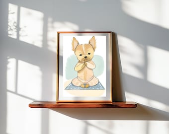 Yorkie Yoga Wall Art | Meditating Yorkie Dog Printable | Boho Nursery Decor | Mindful Yoga Dog Art | Instant Download