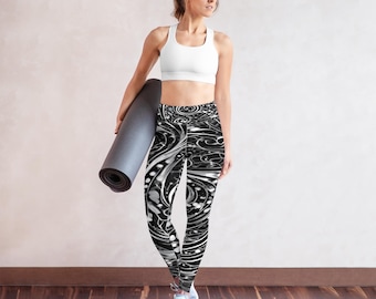Schwarz-weiße Marmor Yoga Leggings - Hoch taillierte Sportmode für Frauen | 4Ever Zen Kollektion | Monochrome Eleganz
