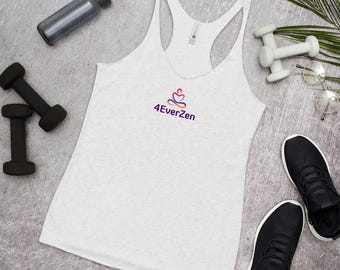 Heather White Racerback Tank Top mit 4Ever Zen Logo - Leichtes und bequemes Activewear