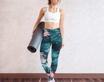 Yoga Leggings in Petrol und Pink – Damenmode mit hoher Taille für Yoga und Fitness