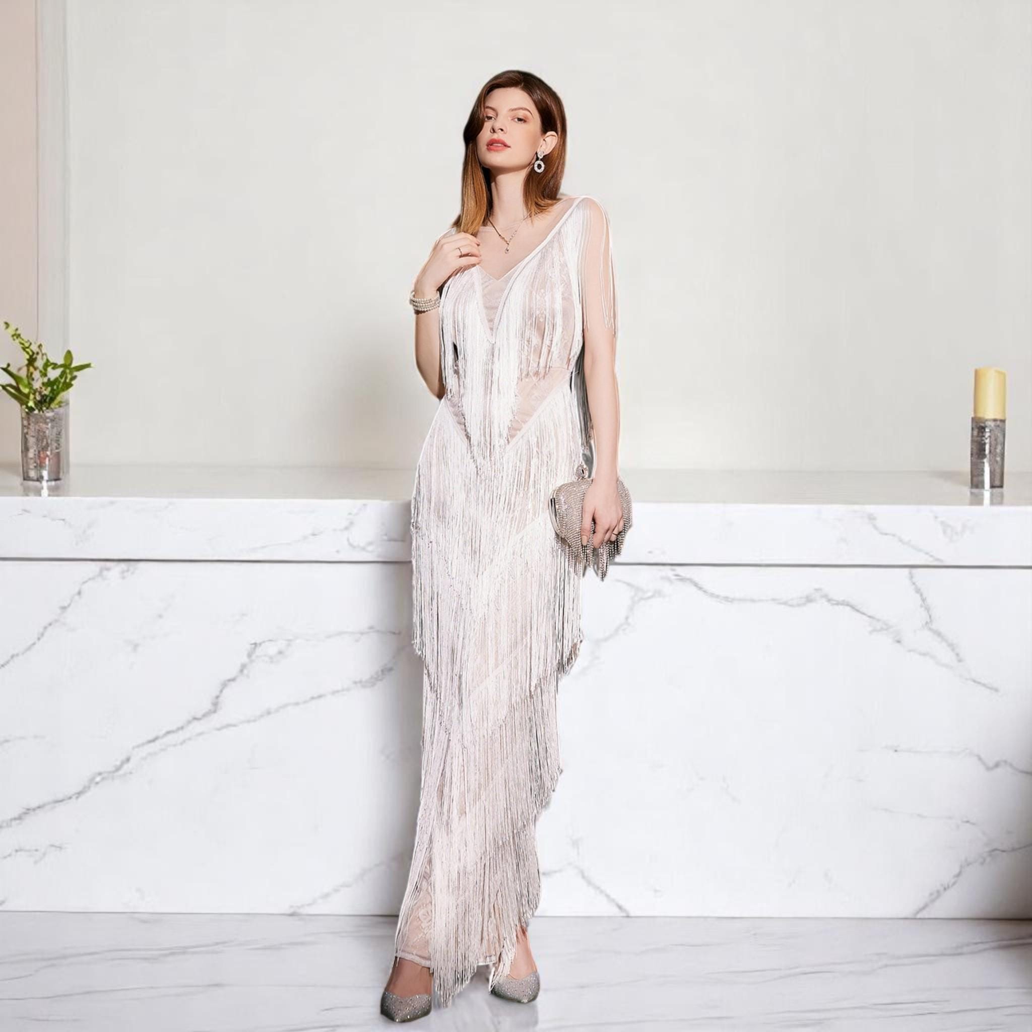 Great Gatsby Formal Formal Flapper Dresses 1920s Great Gatsby Flapper,  Fringe Dress, Sequin Cocktail Party, Dress