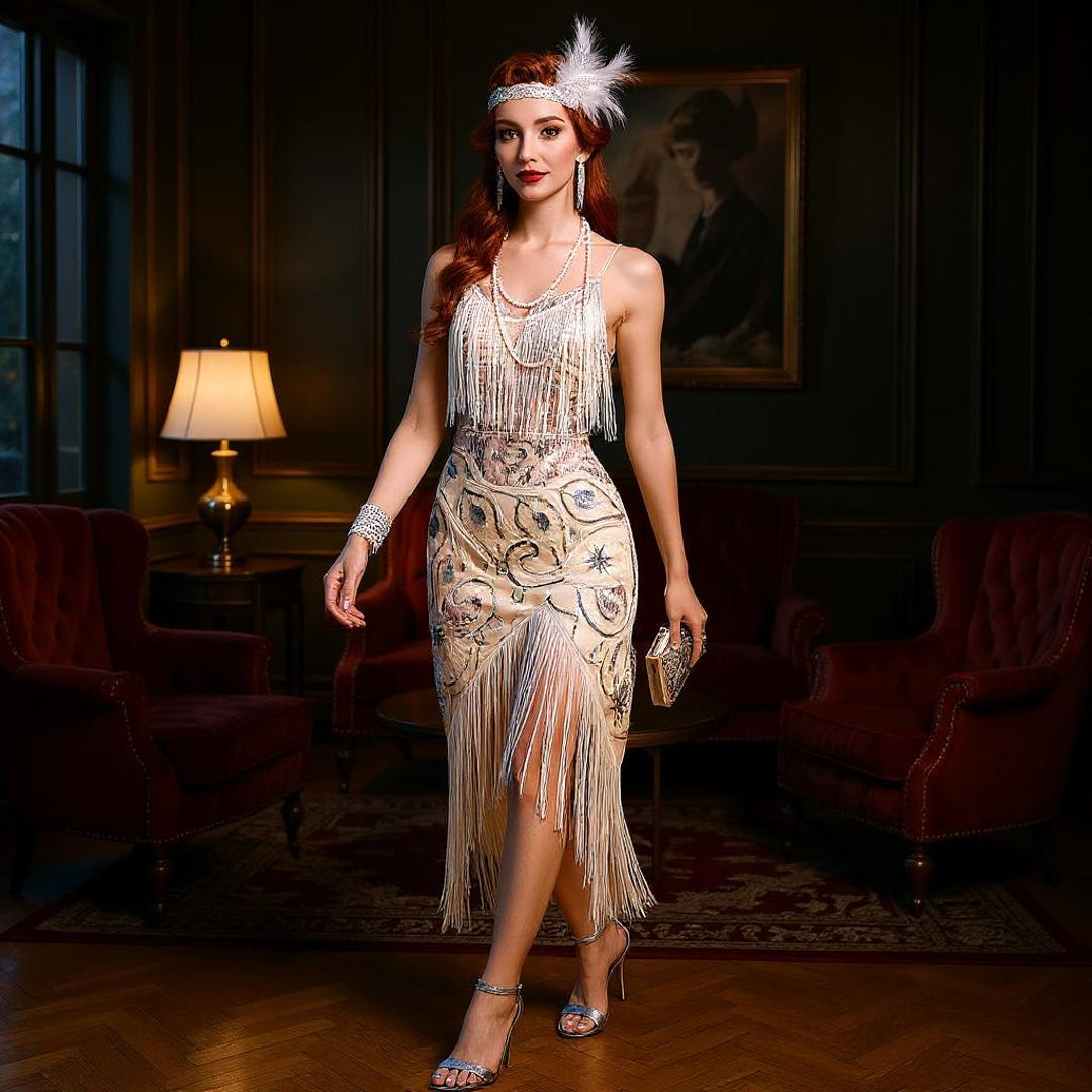 green emerald velvet dress BABEYOND 1920s Flapper Dress, Long Fringed Sequins Gatsby Dress, Charleston Dance Dress, Black/Gold, Size Size S main image 1
