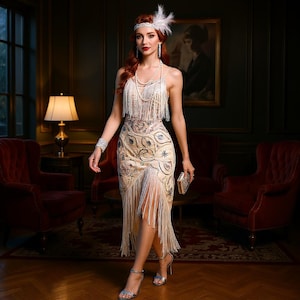 1920s Great Gatsby Flapper Dress, Fringe Dress, Sequin Cocktail Party, Gown  Art Deco,retro Evening Dress,downton Abbey-inspired Gatsby Dress - Etsy